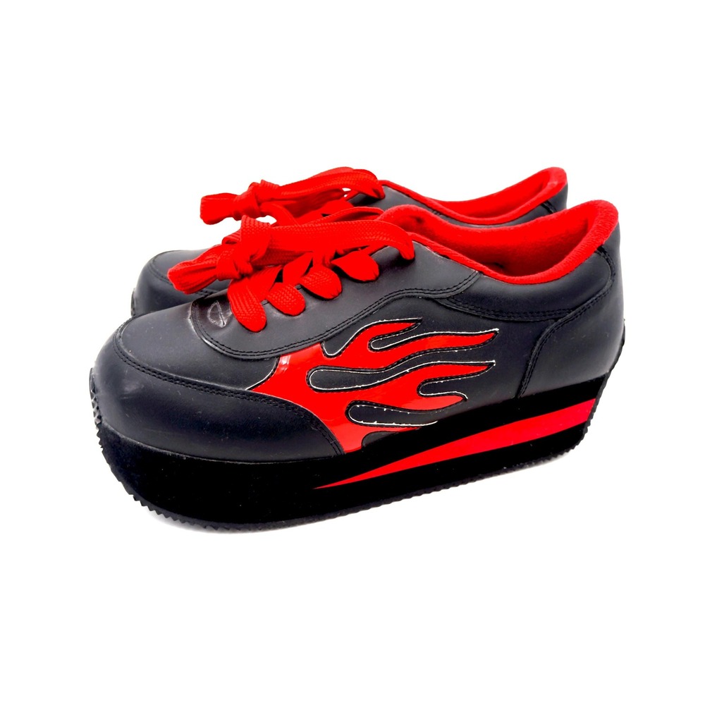 Vtg 90s Volatile Flame Arson Leather Platform Sneakers Sz 11 Shoes Black Red - Picture 2 of 10